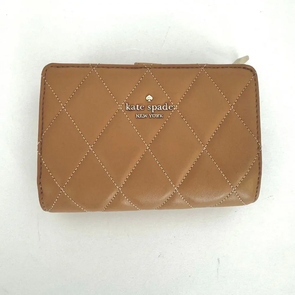 Kate Spade Carey Medium Quilted Folding Wallet with ID Window in Tiramisu Mousse